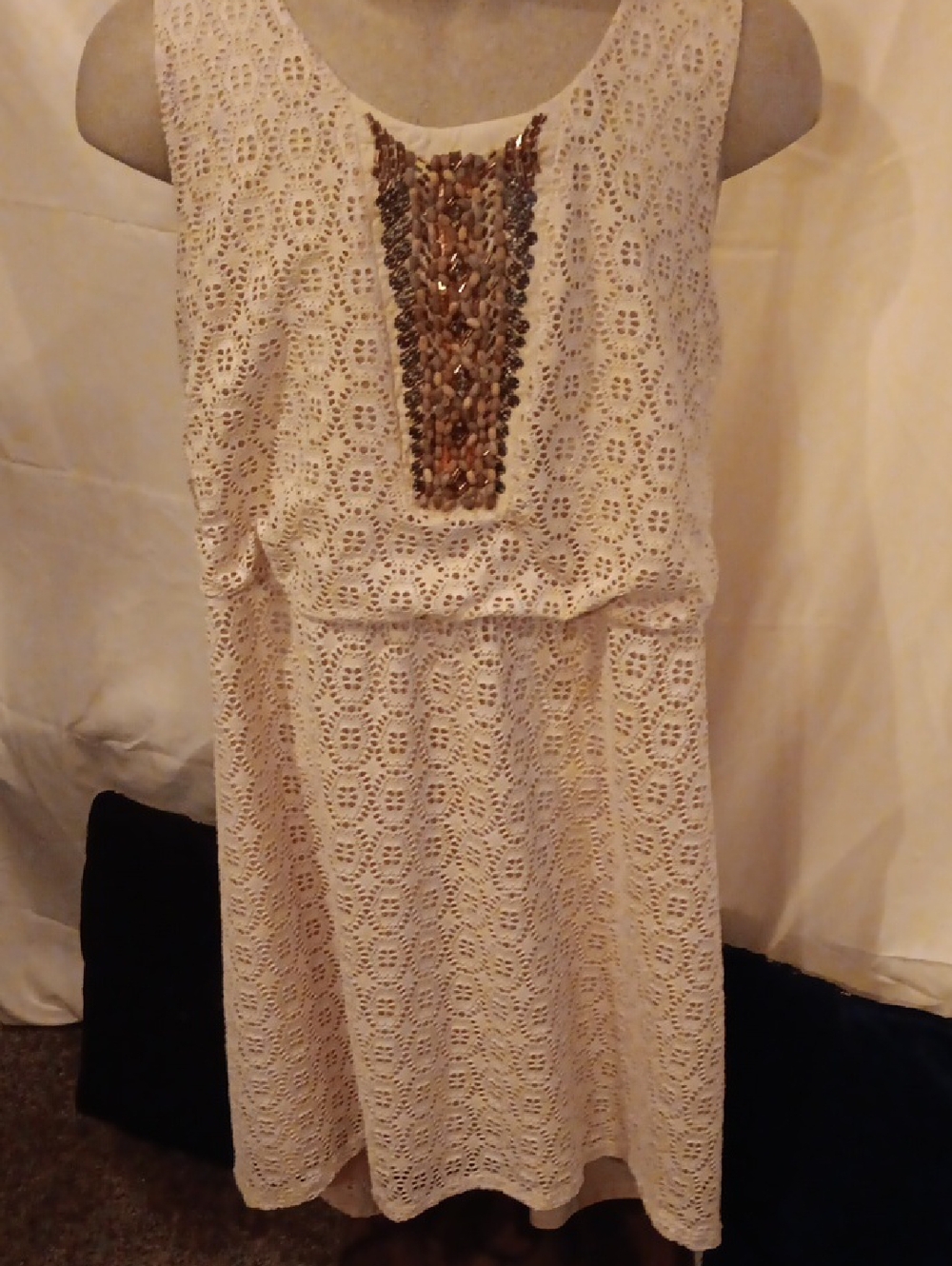 Maurices Cream Crochet Mini Dress with Beaded Front Panel
